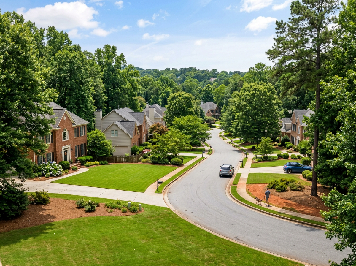 Suburban lawn landscape in Fulton County Georgia